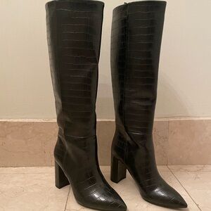 H&M Black Croc-Embossed Knee-High Boots